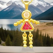 Girl Birthstone Charm On 24  Chain Pink October Child Sterling Silver 925 GP Z20