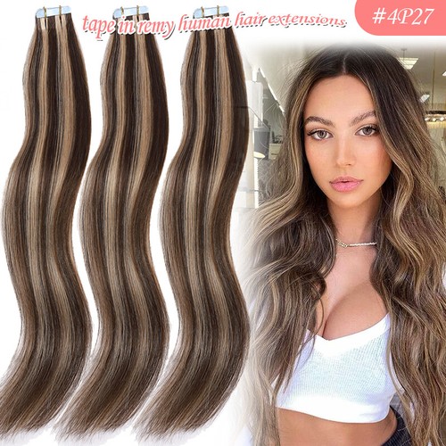 Balayage Seamless Tape in Real Remy Human Hair Extensions Invisible PU Skin US - Picture 34 of 43