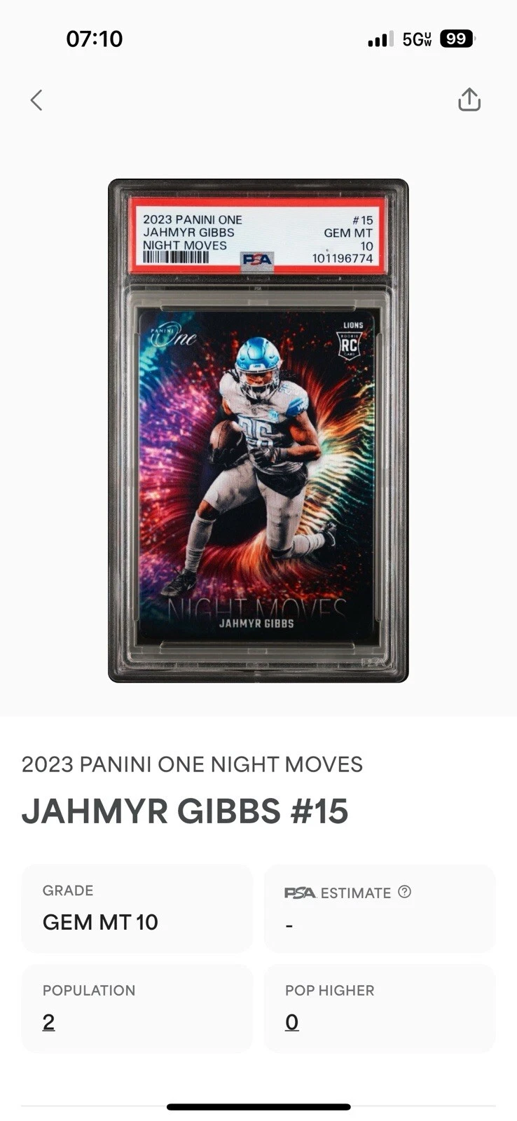 Jahmyr Gibbs Panini One Night Moves #15 Base