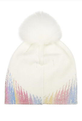 NWT Adrienne Landau Rhinestone knit beanie with pom Pom. ivory yellow gold NWT Womens Adrienne Landau Blush Crystal Snowcore Beanie  main image 4