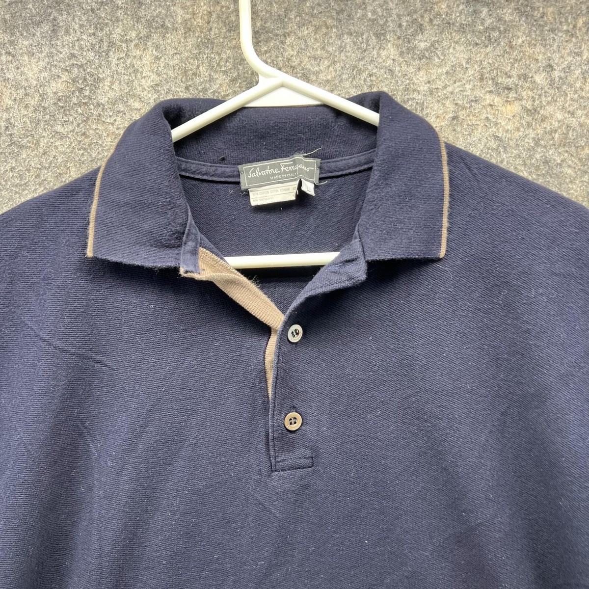【Salvatore Ferragamo】1990s Polo Shirt Salvatore Ferragamo Polo Shirt Men Large Blue Navy Cotton