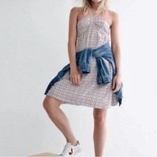 Madewell Convertible Halter Bandeau Silk Ivory & Burgundy dress, size 2