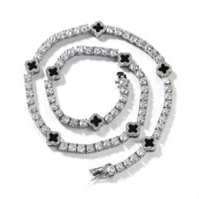 Women's Four-leaf Clover Iced Out CZ Tennis Chain Necklace For Men Gold Plated