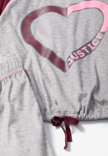 NWT Justice Girl's amaze for days velvet pajamas set PJ Burgandy Heart Logo 7 10 - Picture 2 of 2