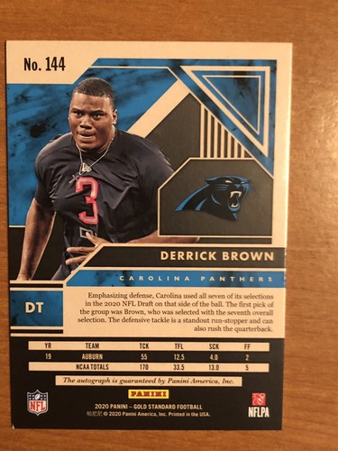 2020 Gold Standard Football 24/25 Derrick Brown Auto Carolina Panthers RC - Picture 2 of 2