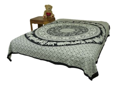 AamiraA Hippie Black Elephant Mandala Tapestry Bohemian Wall Hanging Throw Decor