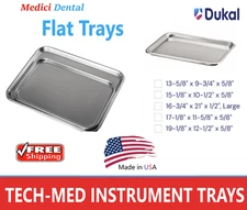 TECH-MED INSTRUMENT TRAYS Stainless Steel Tray Flat, Fits Mayo Stand Choose Size