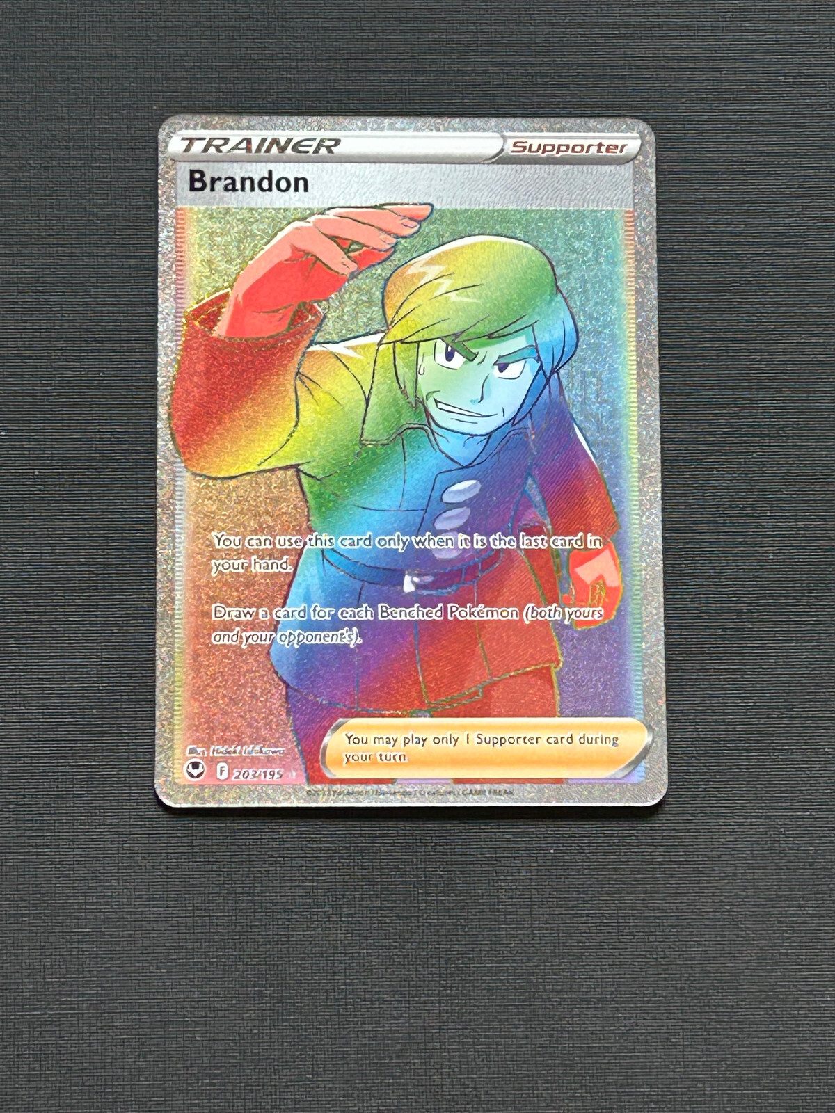 Brandon Full Art Rainbow Secret Rare 203/195 Silver Tempest Pokemon TCG NM