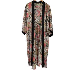 Vintage Blanche Peignoir Set Medium M Robe  Nightgown Black Pink Floral Satin