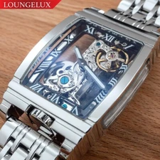 Mens Silver Bridge Manual Mechanical Watch - Stainless Steel Metal Strap Luxury
