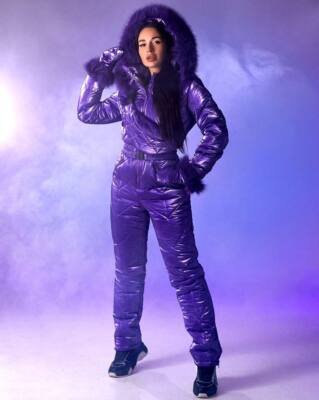 Women And Children Kids Violet Shiny Ski Jumpsuit Overall Winter Suit Snowboard