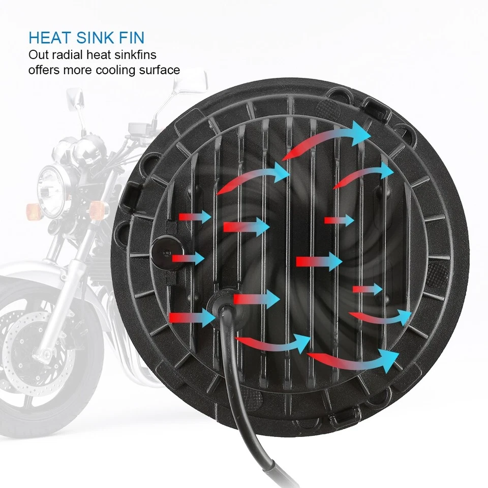 7" Chrome LED Headlights Hi/Lo DRL Turn Signal for Mercury Monarch Comet Bobcat - Image 4 of 4