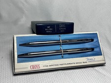 Cross Chrome 3501 Ball Pen And Pencil Set In Original Presentation Box W/ Papers