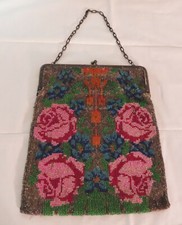 Beaded Purse /Antique 1900s Floral Micro Bead Bag Handbag