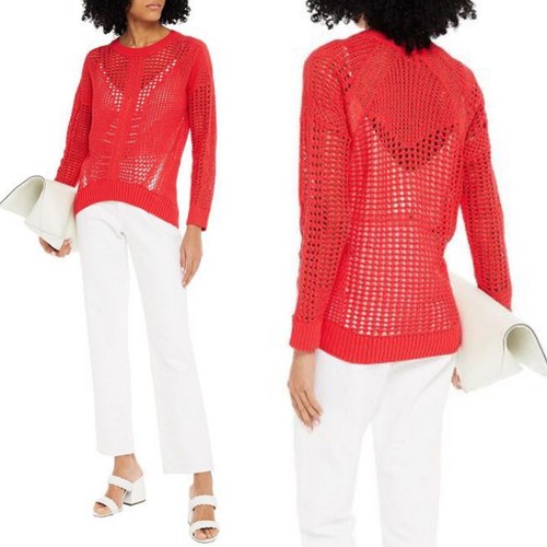 Maje gehäkelter Baumwollpullover rot Mazet Damen Medium NEU 340 $ - Bild 1 von 12