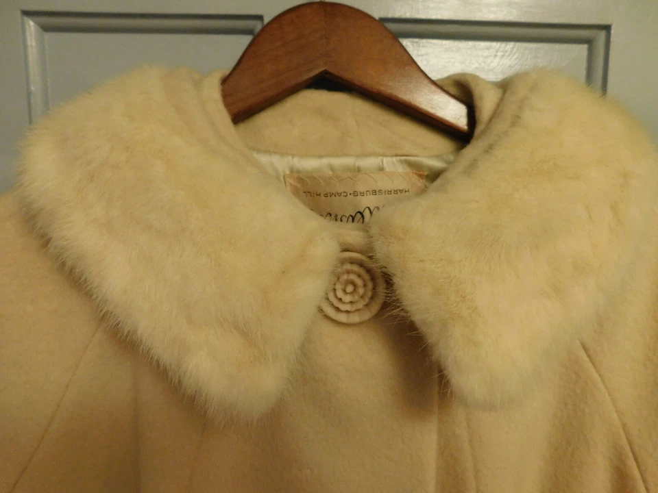 Vtg 50's Forstmann Union Label Mink Fur Collar Lined Coat Beautiful Ivory sz M/L - Image 2 of 4