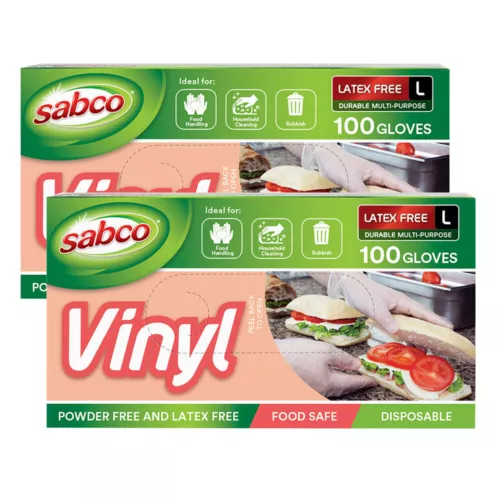 200pc Sabco Multi-Purpose 23cm Disposable Vinyl Latex-Free Gloves Large White