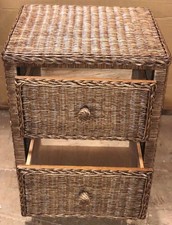 Bow-Front Demilune Side Table / Nightstand with Rattan Bamboo Frame and Woven Wicker Drawer — listing 5