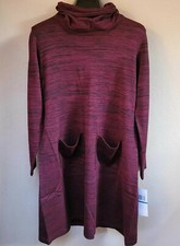 Nina Leonard XL Sweater Dress Deep Wine Red Cowl Neck Pockets Marled Knit New