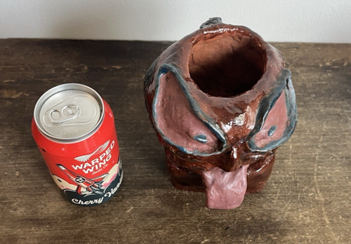 Antique Pottery Vase Devil Cat Outsider Art Sculpture 1940s End of Day Folk Art - Picture 9 of 23