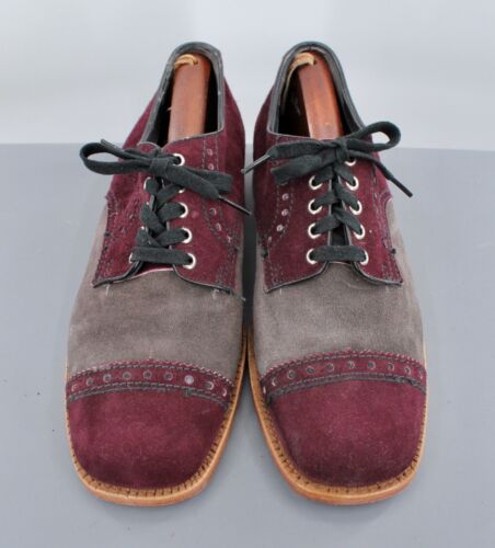 Men's VTG 70s 2 Tone Purple & Grey Lace Up Shoes Sz 9 D 70s Disco Jarman Suede - Picture 2 of 9