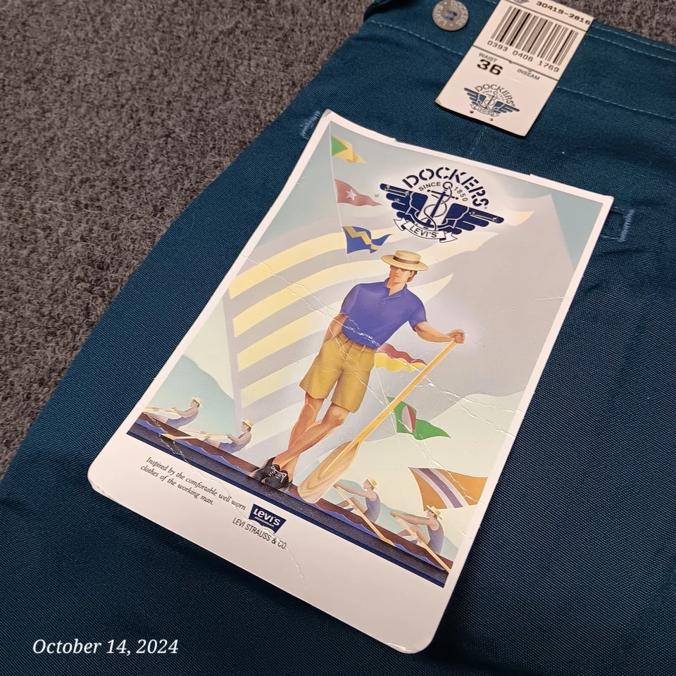 NUEVO CON ETIQUETAS NOS Pantalones Cortos Levi Dockers Hombres 36 Verde azulado Bermudas de tiro alto Foto 3 de 4