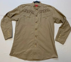 cowboy beige western shirt medium vtg charro ranger