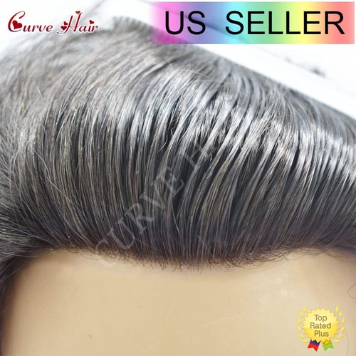 Durable Fine Mono Lace Mens Toupee Human Hair Piece Thin Skin PU Wig Hair System - Picture 2 of 53
