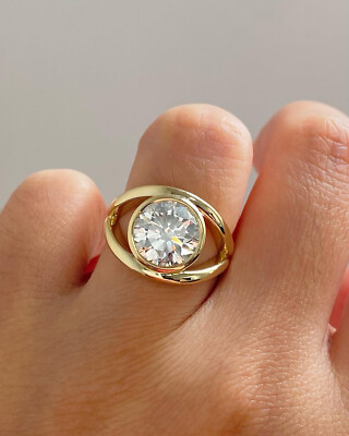 1.60Ct White Round Cut Moissanite Bezel 925 Sterling Silver Engagement Gift Ring