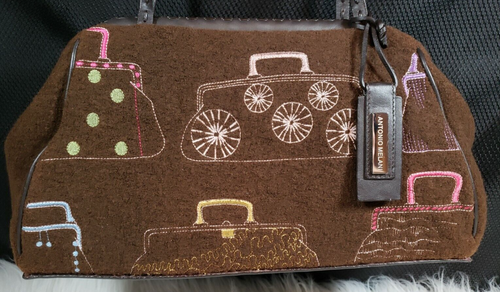 Antonio Melani Brown Synthetic Wool Bag with Genuine Leather Bottom and Trim. - Picture 2 of 9