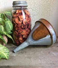 Rustic Galvanized Rusty Tin Funnel 8" Planter Vase Primitive Country Farmhouse