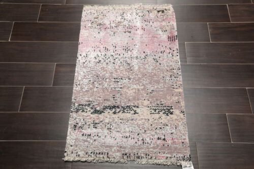 2' x 3' Hand Knotted Wool & Silk Transitional Tibetan Oriental Area Rug 2x3 Pink - Picture 2 of 3