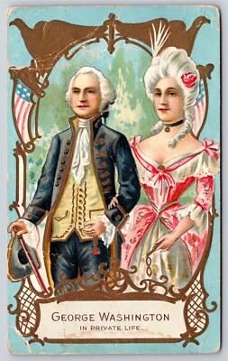 George Washington & Wife In Private Life Scene~Gold Frame~Emb~Vintage Postcard