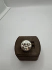 Vintage Sterling Silver Moon Face ring with crystal eyes, Size 5.75