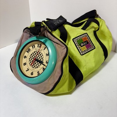 Bulova Vintage Duffle Travel Bag Buly Checkered Neon Black Clock Watch 1988 Work