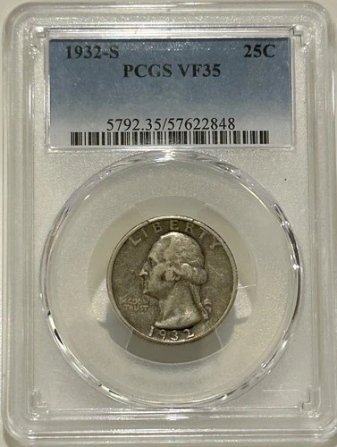 1932 S Washington Silver Quarter PCGS VF35 Key Date Only 408k Minted