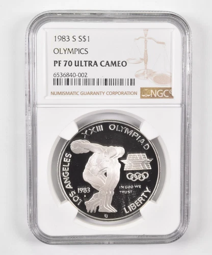 PF70 1983-S UCAM Commemorative Dollar Olympic Discus NGC Brown Label *7617