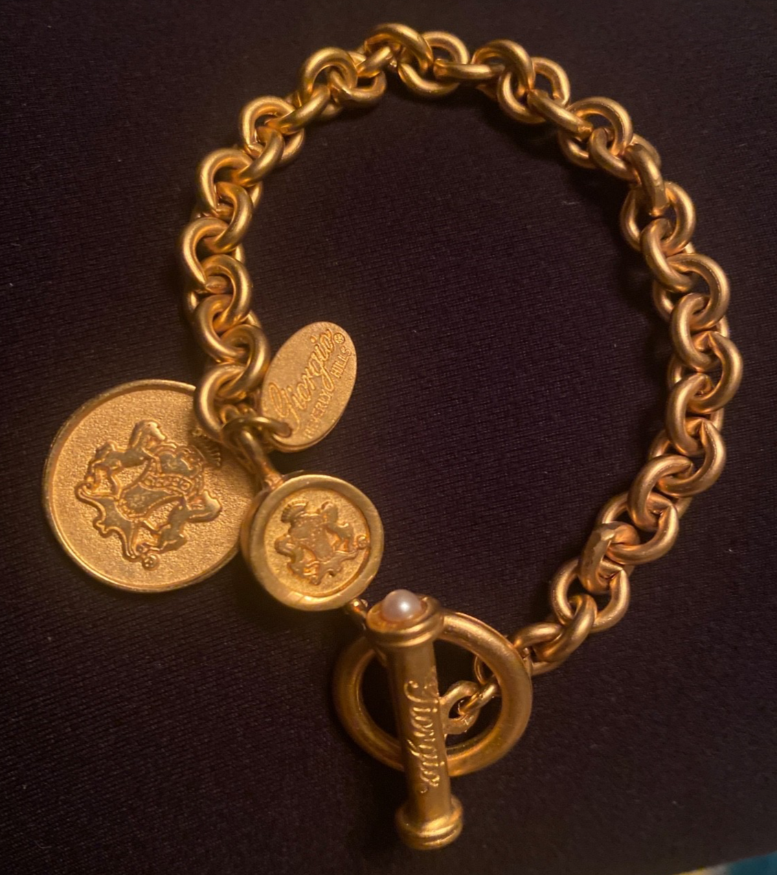 Vintage Giorgio Beverly Hills Gold Pearl Charm Bracelet. VTG 70's 80's 90's