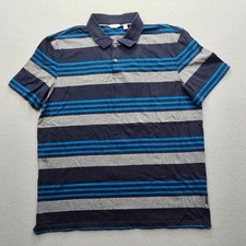 Calvin Klein Men's size Large Navy Gray Blue Striped Short Sleeve Polo Shirt