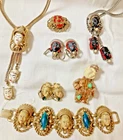 Lot 7 vintage costume jewelry figural Chinese HAR BROOCH African Princess Buddha
