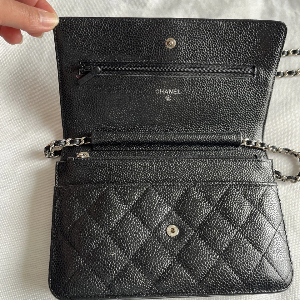 AUTHENTIC CHANEL Wallet on Chain-Black Caviar/ Silver hardware Crossbody Bag - Image 3 of 4