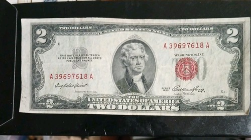 RARE United States Note $2 Two Dollar Bill Series 1953C Red Seal