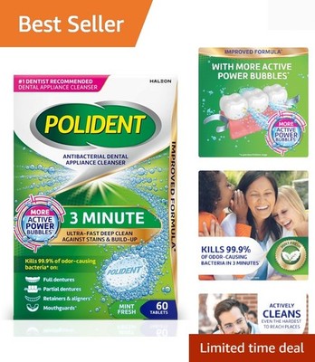 3 Minute Antibacterial Dental Appliance Cleanser Tablets, Retainer Cleaner Ta...