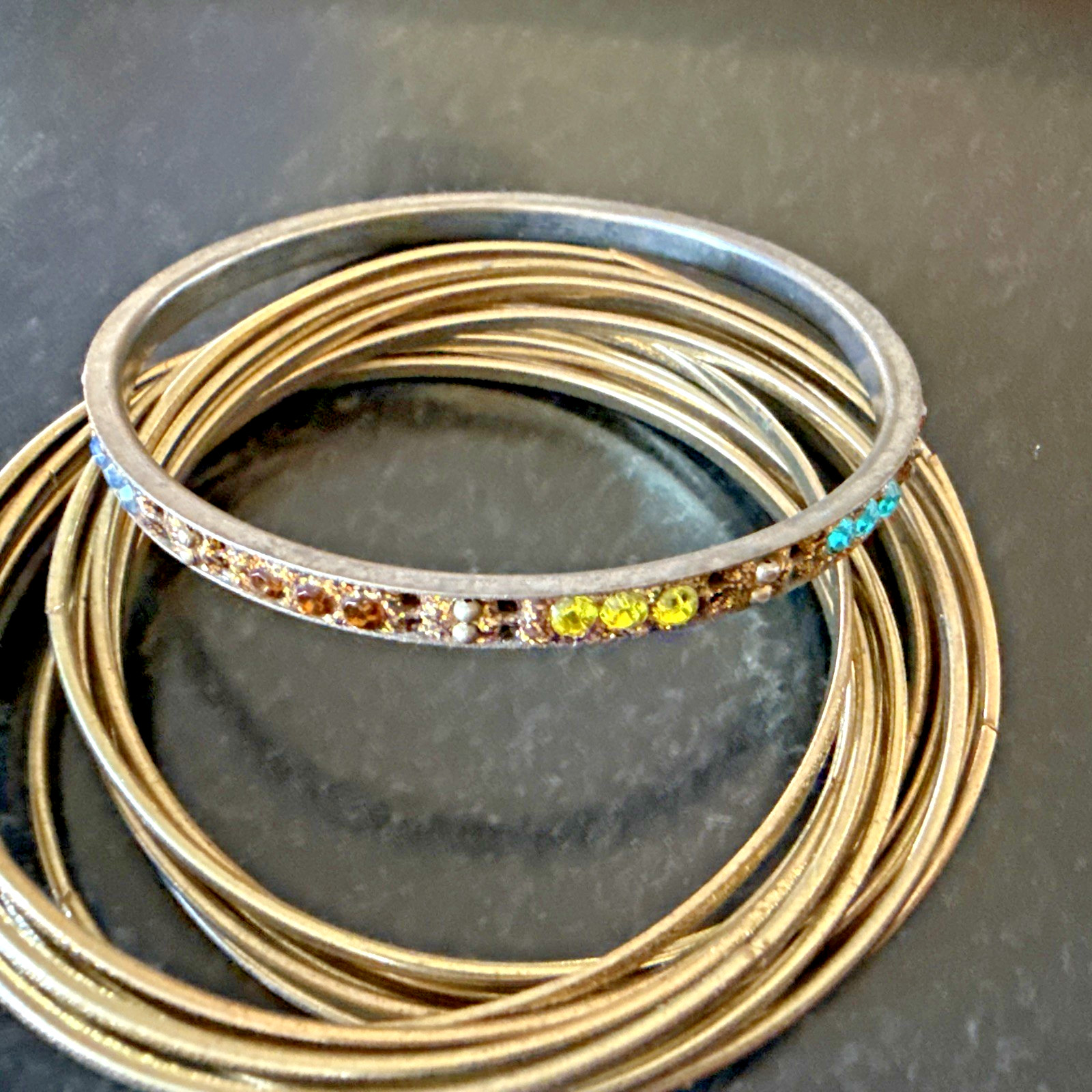 VTG BRACELETS BANGLES Stack Set 13 GOLD RHINESTON… - image 13