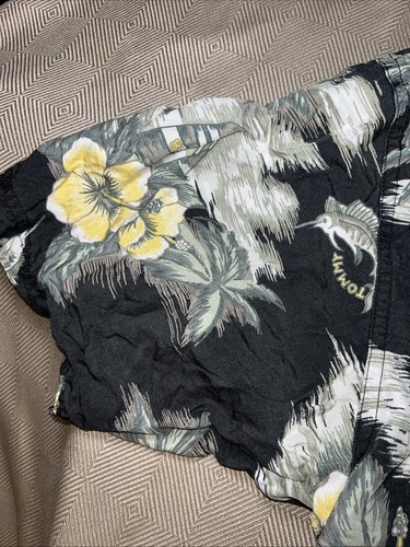 Vintage Tommy Bahama Men’s Large 100%rayon Black Floral Button Up Short Sleeve - Picture 6 of 14