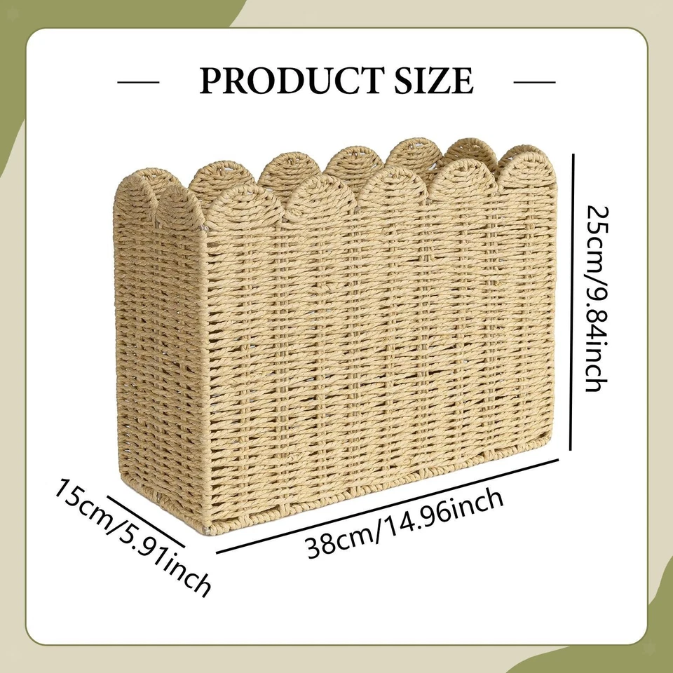 Woven Basket Portable Decorative Journal Basket for Home Use Bedroom Office - Image 2 of 4