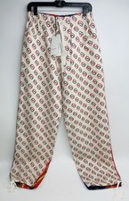 GUCCI MEN'S MULTI COLOR COTTON INTERLOCKING G AND SATIN HORSE BIT PRINT PANTS 32