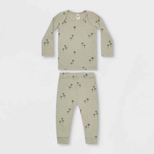 Quincy Mae Baby 2-teiliges Set Größe 0-3M grün gerippt Handflächen oben & unten Unisex Salbei - Bild 2 von 3