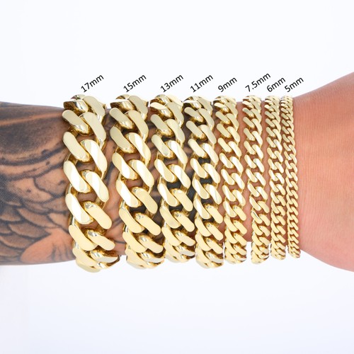 10K Yellow Gold Miami Cuban Royal Monaco Chain Bracelet 5mm-20mm 6" 7" 8" 9" - Picture 3 of 92