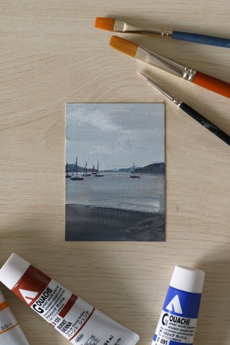 ACEO original Painting Boats at Windermere Lake District Artwork - Picture 2 of 3